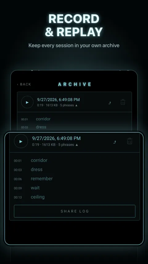 Record & replay — Keep every session in your own archive