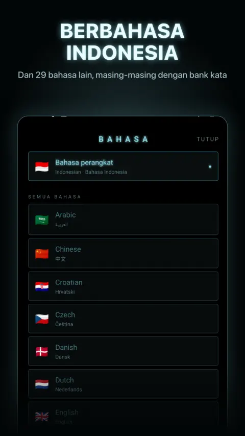 Berbahasa Indonesia — Dan 29 bahasa lain, masing-masing dengan bank kata