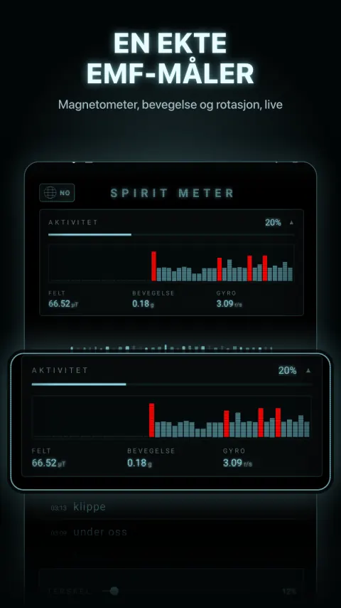 En ekte EMF-måler — Magnetometer, bevegelse og rotasjon, live