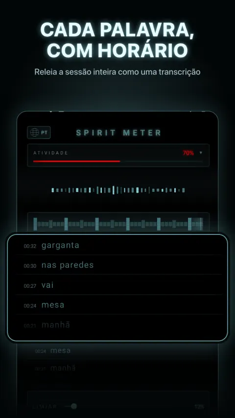 Cada palavra, com horário — Releia a sessão inteira como uma transcrição