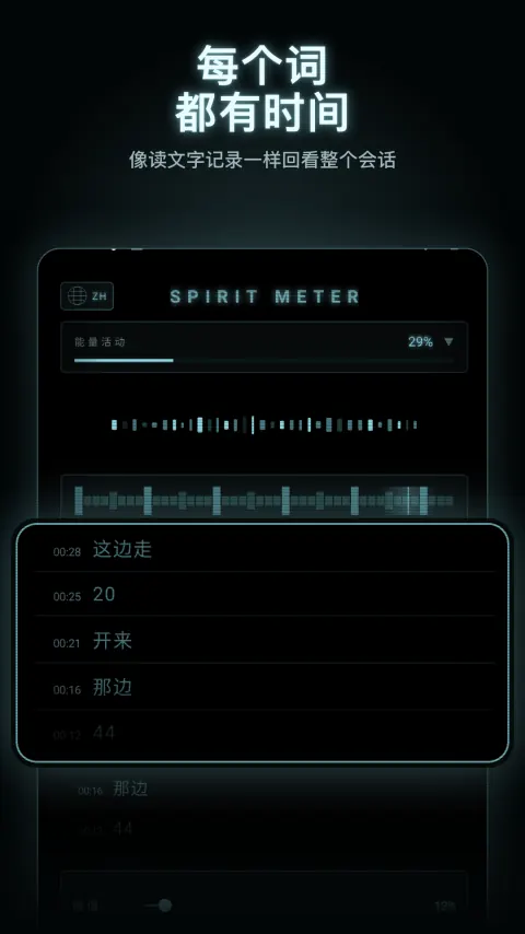 每个词 都有时间 — 像读文字记录一样回看整个会话